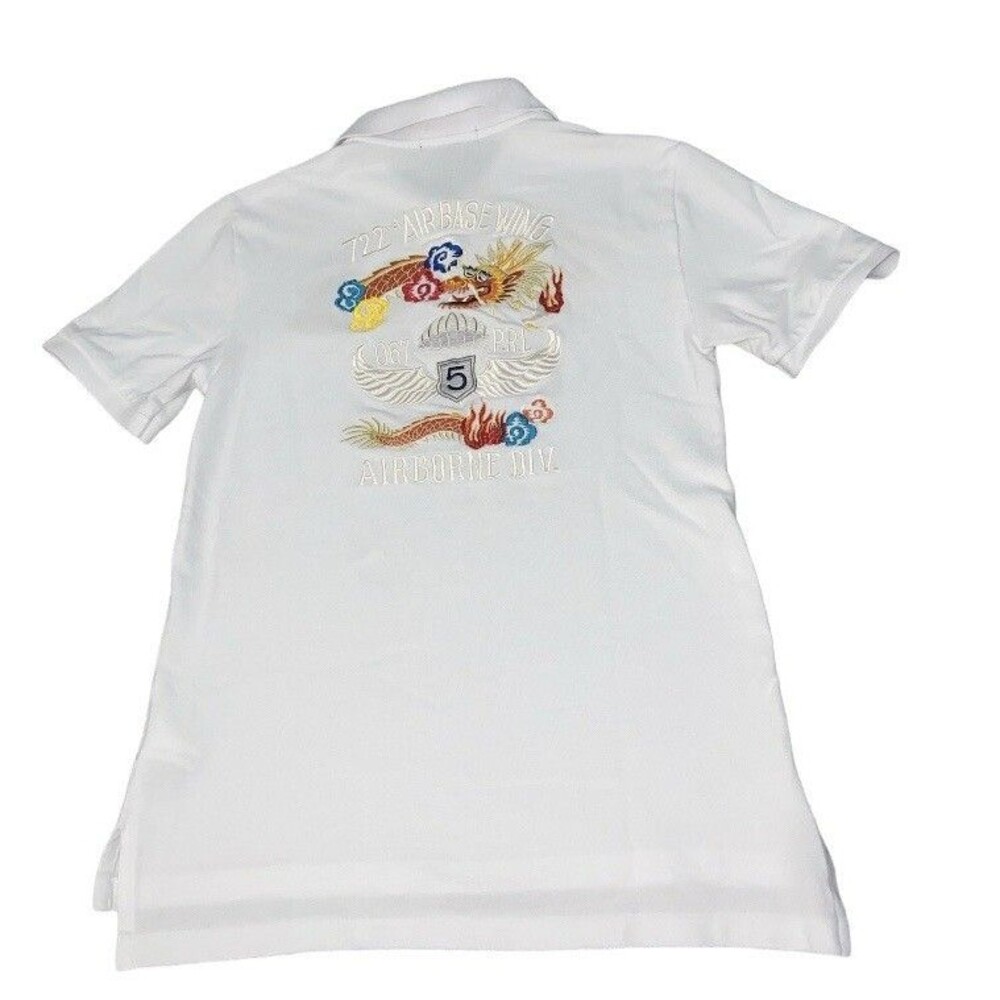 Polo Ralph Lauren Polo Shirt Airborne Division Boys Medium 10-12 White Souvenir